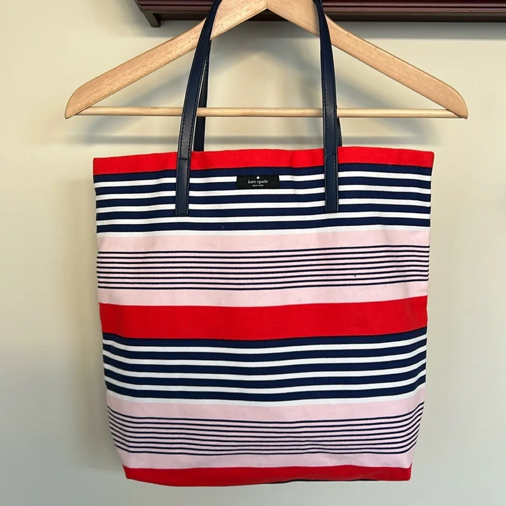 Kate Spade like new shopper book tote fits laptop red white blue - Picture 2 of 11